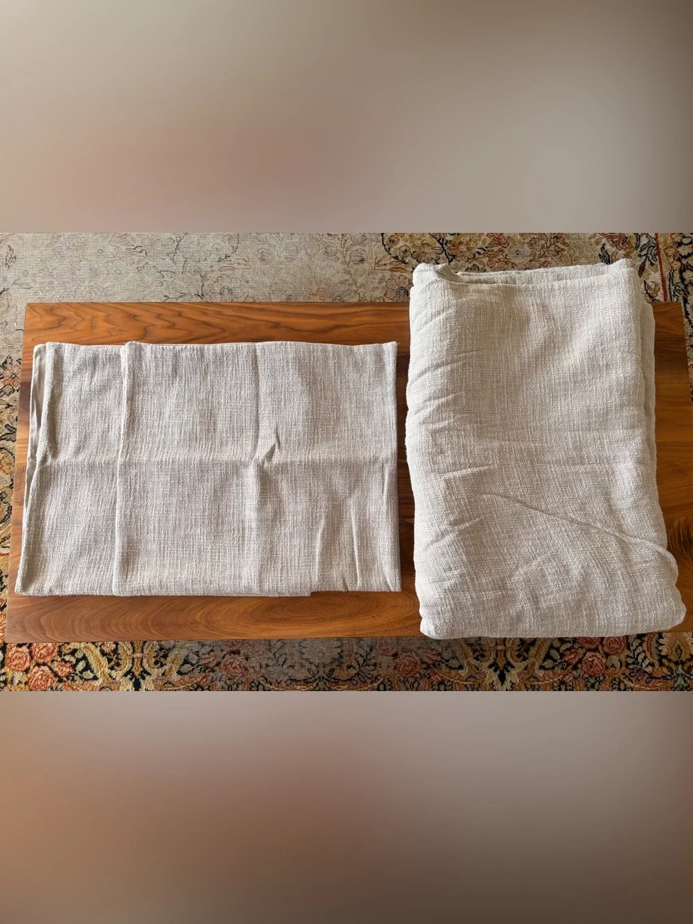 Crate & Barrel King Duvet Cover + 2 King Shams Greige Textured Linen Blend Set